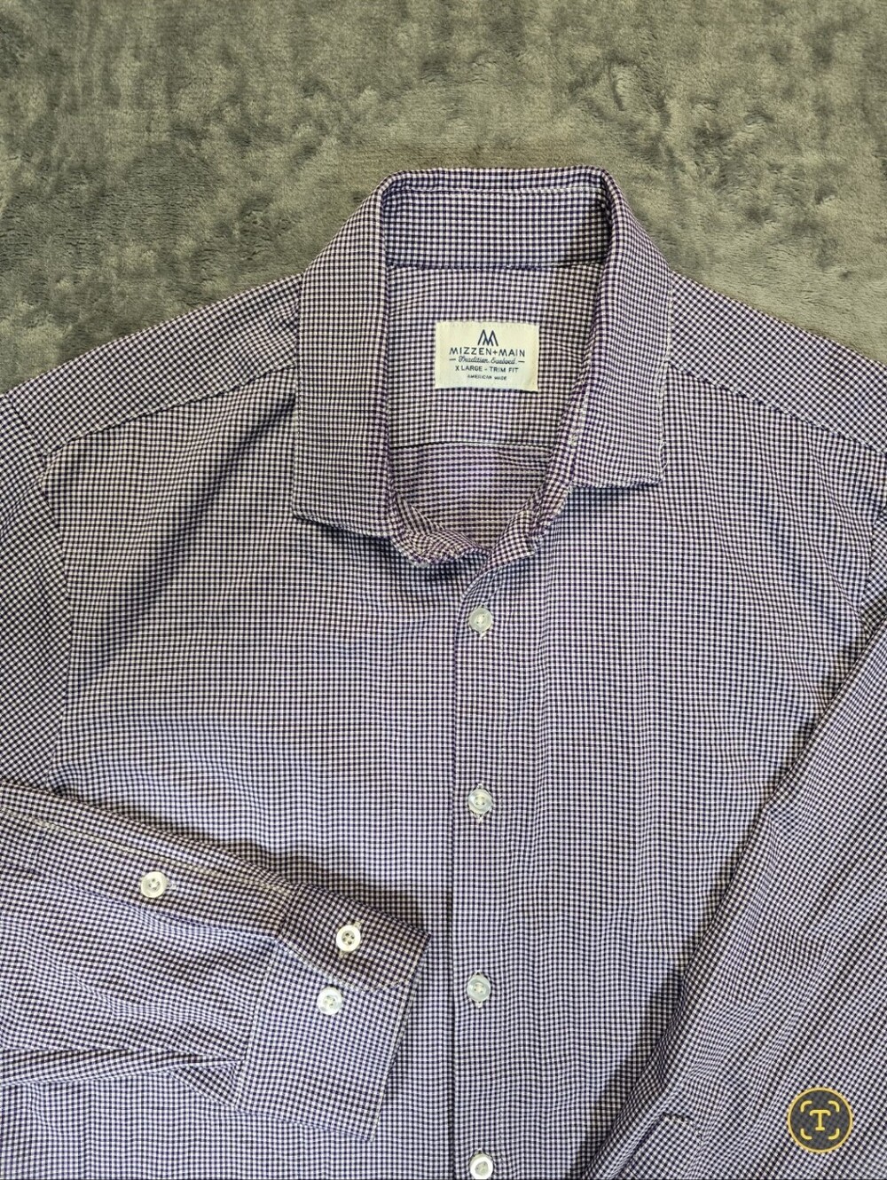 Mizzen & Main Gingham Button Up Shirt Size XL Purple White Luxury Feeling